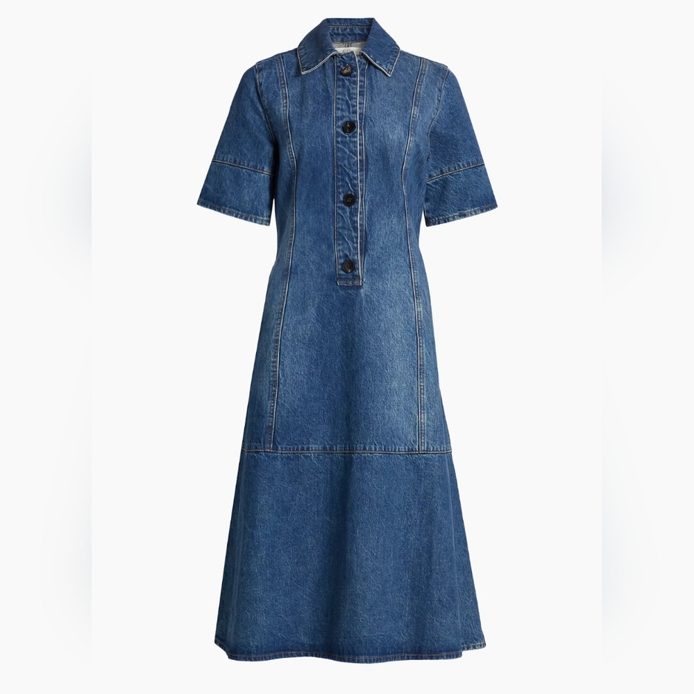 NWOT CO Blue Denim Midi A Line Button Down‎ Dress XS $695